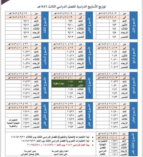 تقويم الفصل الدراسي الثالث ١٤٤٦